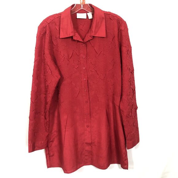 Chico's Textured Fabric Long Sleeve Button Up Blouse Red Size 1/8 Smart Casual - Picture 7 of 11